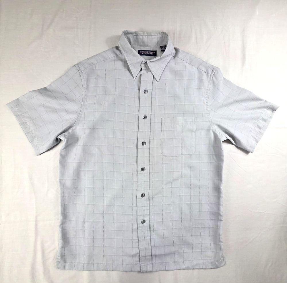 Roundtree & Yorke Men's Shirt Large Gray Plaid Short Sleeve Modal Blend